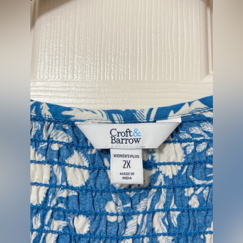 Croft & Barrow Blue Floral Smocked Sleeveless Midi Dress 2X Prairie Cottagecore - Picture 2 of 8